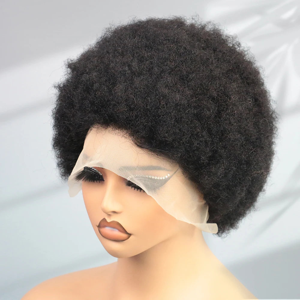 13X4 Afro Kinky Curly Wave Lace Front Wig 200 Density Brazilian Remy Human Hair Lace Natural Hairline Short Bob Human Hair Wig