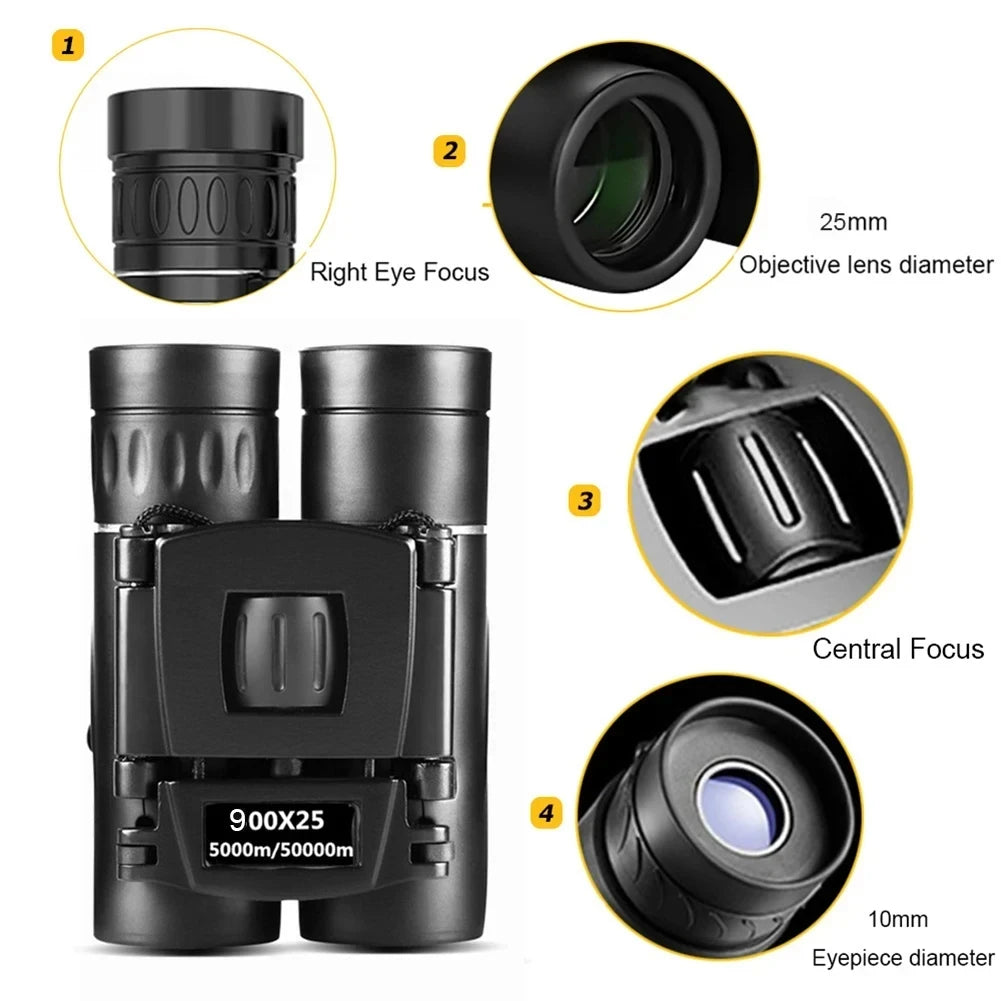 900x25 Mini Binoculars High-Powered BAK4 Prism Waterproof Travel Bird Watching Outdoor Sports Optics