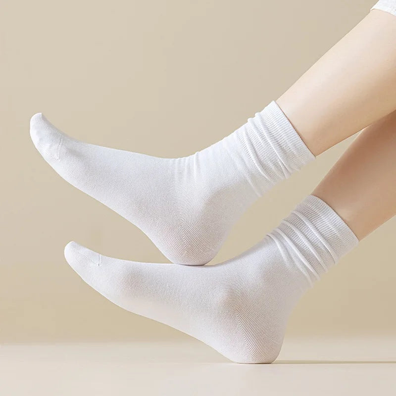 4 Pairs Women Socks Loose Socks Autumn Winter Japanese Style Ins Boneless Flat Seam Comfortable Mid Tube Cotton Socks Harajuku
