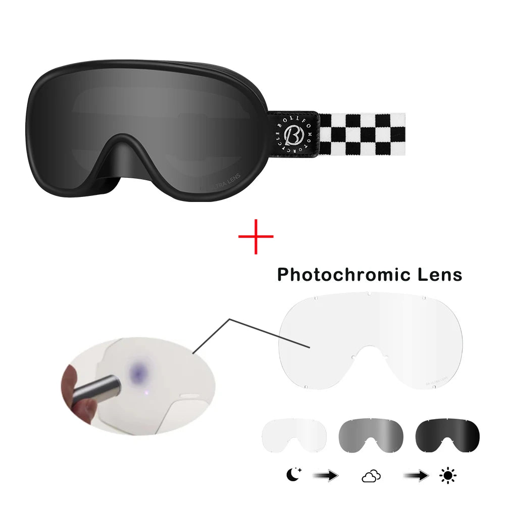 Vintage Motorcycle Goggles Over Glasses Photochromic UV400 Dirt Bike Goggles for Men Women Dual-Cycle Defogging Racing Glasses