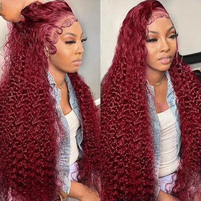 Burgundy 30Inch Deep Wave 99J Lace Front Wigs Human Hair Wigs 13x4 HD Lace Front Wigs Human Hair Pre Plucked Burgundy Wig