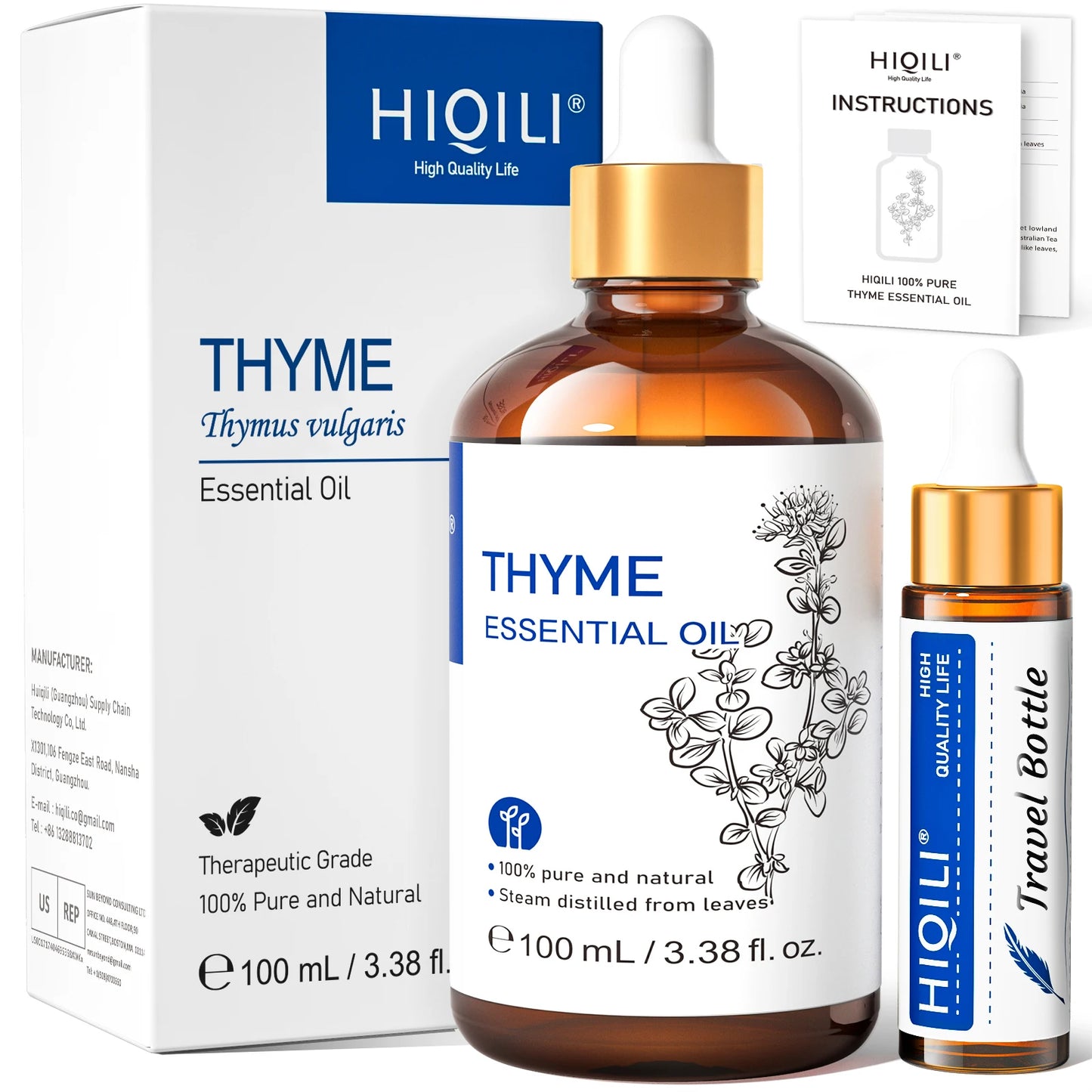 HIQILI Essential Oil Rose Geranium Lavanda Citronela Tea Tree vanille Body Oil Face Skin Care Massage 100ML/3.38fl.oz
