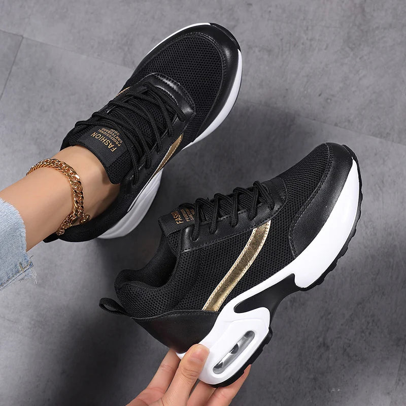 Fashion Women's Platform Shoes Invisible Height-increasing Casual Shoes Ladies Breathable Air-cushion Walking Traveling Shoes