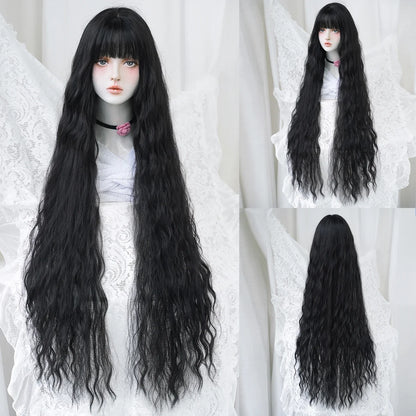 PARK YUN Extra Long Blonde Cosplay Wigs With Bangs Loose Long Curly Blonde Lolita Wig Synthetic Heat Resistant  Wig 44 Inch