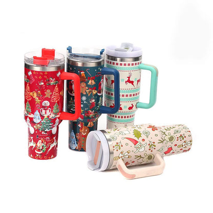 40oz Thermos Bottles Stainless Steel Christmas Series Insulated Water Bottle with Handle/straw Car Ice King Cup Christmas Gift