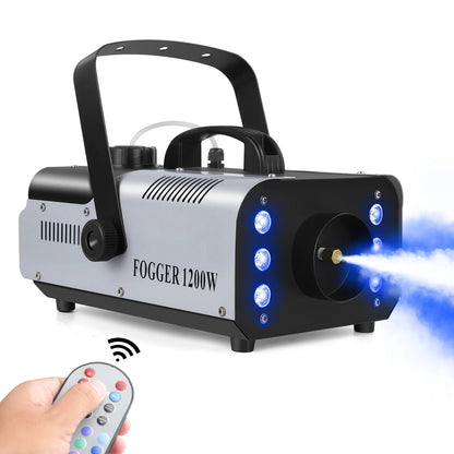 Datewink 1200W Smoke Fog Machine RGB 6LEDs Stage Lighting Effect Haze Generator Remote Control For Party DJ Disco Club Wedding
