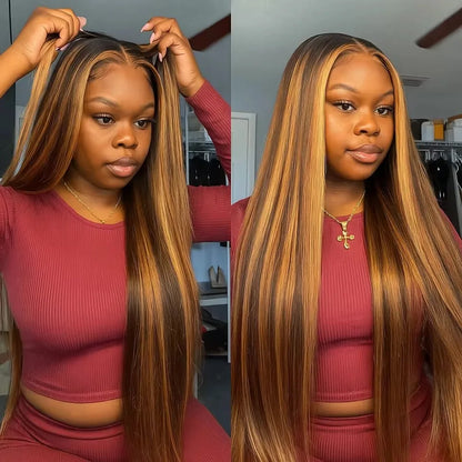 13x4 13x6 HD Lace Front P427 Highlight Bone Straight Human Hair Wigs 200 Density Brazilian  Honey Blonde Colored Human Hair Wigs
