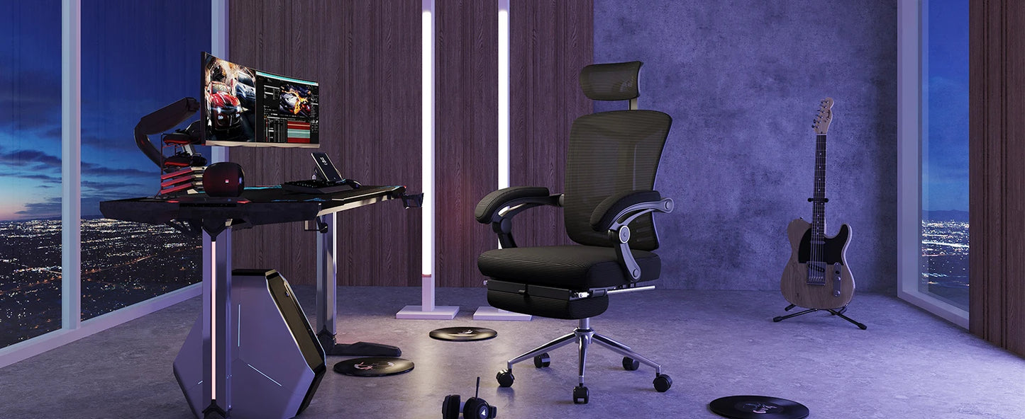 Ergonomic Mesh Office Desk Chair with Footrest, Comfrotable Big and Tall Reclining Computer Chair with Adjustable Lumbar