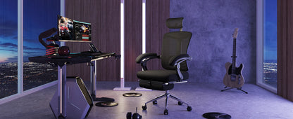 Ergonomic Mesh Office Desk Chair with Footrest, Comfrotable Big and Tall Reclining Computer Chair with Adjustable Lumbar