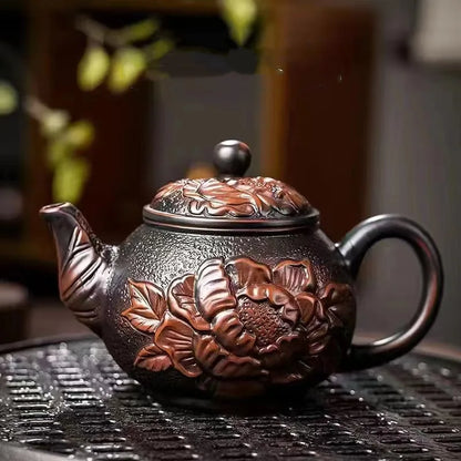 Purple Pottery Relief Teapot Hand-carved Dragon Pattern Beauty Kettle Traditional Ball Hole Filter Pot Chinese Zisha Tea Set