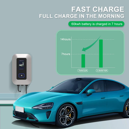 32A EV Charging Station 7KW 1Phase Electric Vehicle Charger Type2 EVSE Wallbox IEC62196-2 EV Charge Type 2 with 5M Cable
