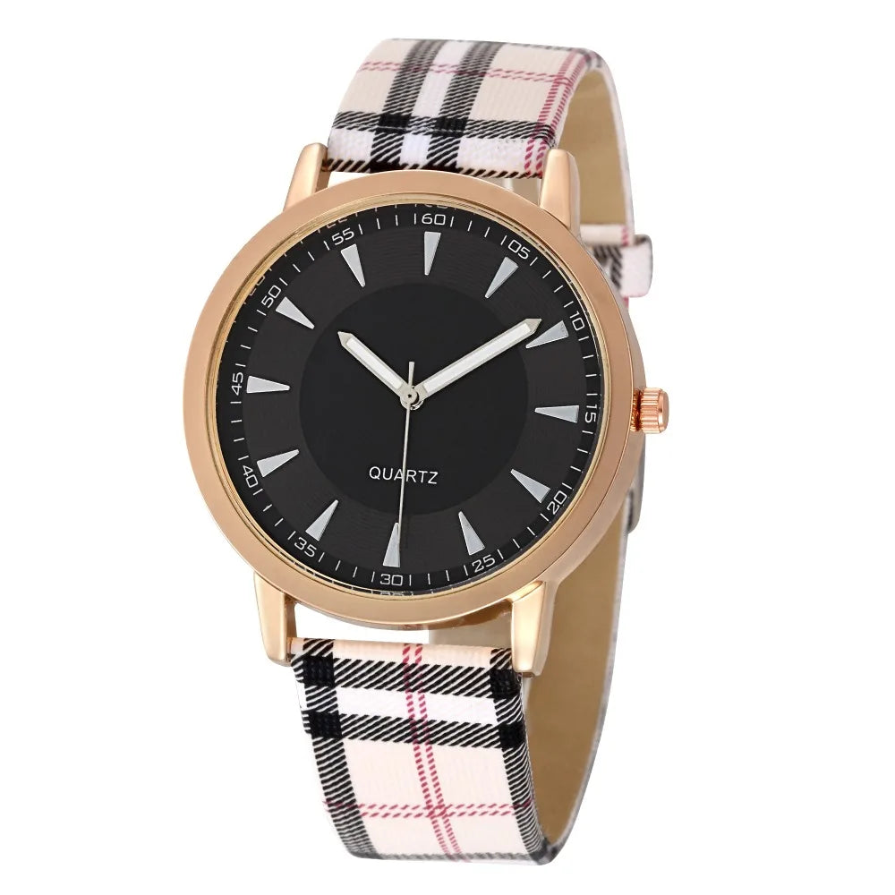 New Fashion Women Watch Simple Vintage Plaid Leather Strap Quartz Wristwatches Dress Casual Ladies Watch Clcok Relogio Feminino
