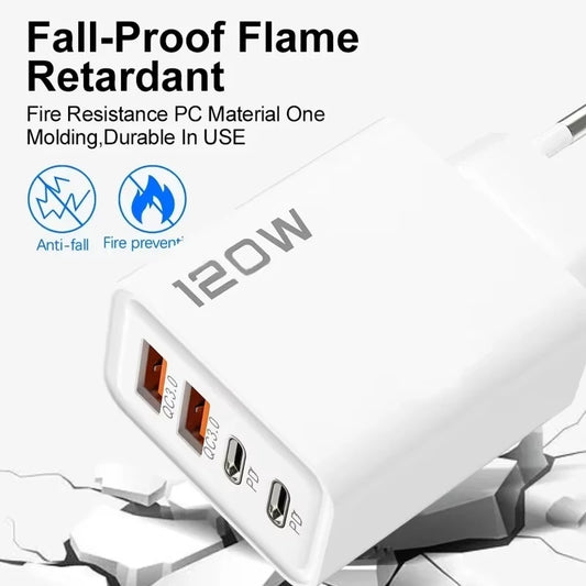 Xiaomi 120W Phone Fast Charger 4 Ports USB C Charger Quick Charge 3.0 USB Type C Fast Charging Adapter for Samsung iPhone Xiaomi