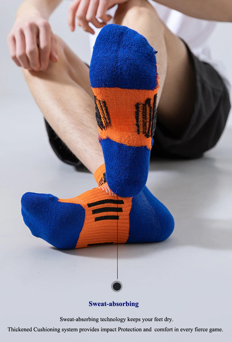2023 New Men Sports Socks Professional Outdoor Basketball Cushion Terry Towel Bottom Non-Slip Running Breathable Socks
