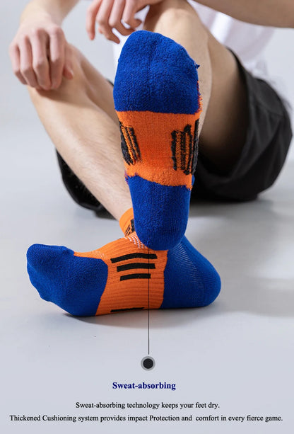 2023 New Men Sports Socks Professional Outdoor Basketball Cushion Terry Towel Bottom Non-Slip Running Breathable Socks