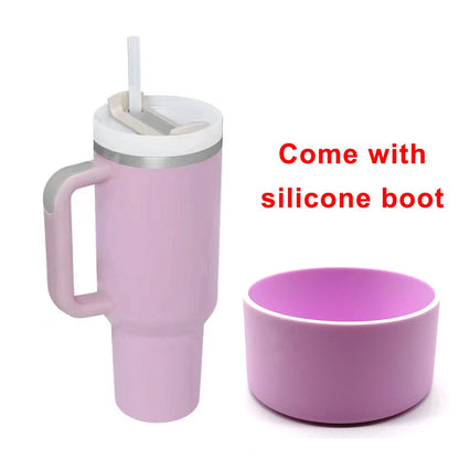 40oz Tumbler with Handle Straw and Silicone Boom Stainless Steel Vacuum Thermos Cup Large Capacity Travel Car Coffee Mug Logo