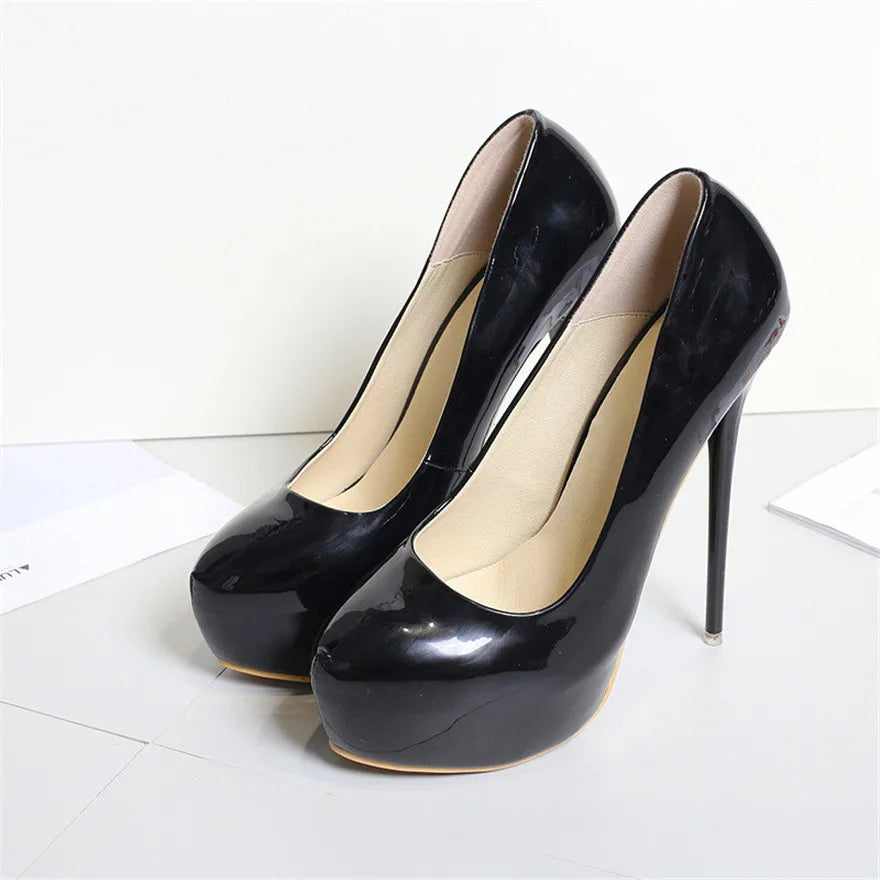 Big Size 35-47 Patent Leather Red Wedding Shoes 2025 Women Round Toe Super High Heels 16cm Pumps Sexy Platform Party Shoes Woman