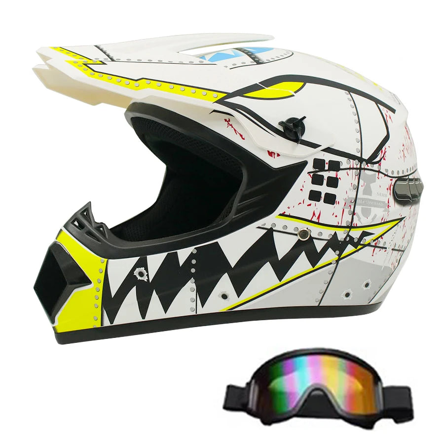 Motocross and Off-Road Helmet Set - Extreme Youth Challenge Full Helmet, Goggles, Gloves, and Protective Gear