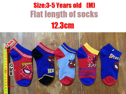5 Pairs Spiderman Children Socks Anime Kids Boys Short Sock Kawaii Child Cartoon Baby Summer Spring Boat Socks Kids Gift 1-12Y