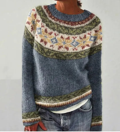 2025 Spring Knitted Women Sweater Print O-neck Long Sleeve Casual Loose Sweaters Female Winter Elegant Trendy Ladies Clothes