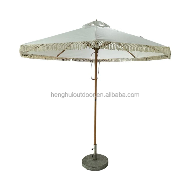 Pink Yellow Blue Striped Parasols Umbrellas Outdoor Luxury Aluminium Market Style Beach Umbrella with Fringe Outdoor for Shop
