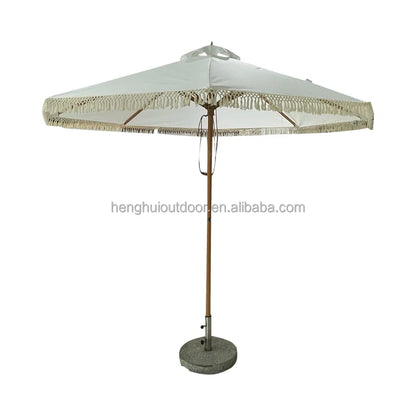 Pink Yellow Blue Striped Parasols Umbrellas Outdoor Luxury Aluminium Market Style Beach Umbrella with Fringe Outdoor for Shop