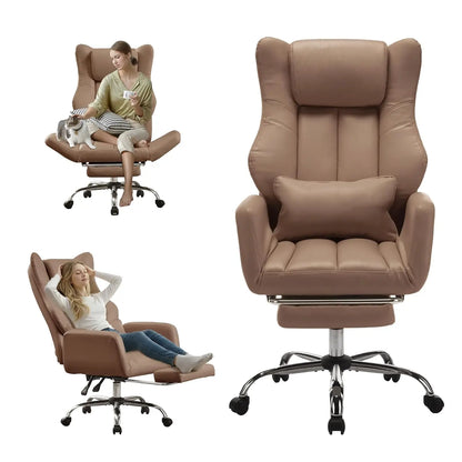 Ergonomic Cloud Cross Legged Office Chair with Footrest,Leather Big and Tall Executive Chair with Wheels,Reversible, Customized