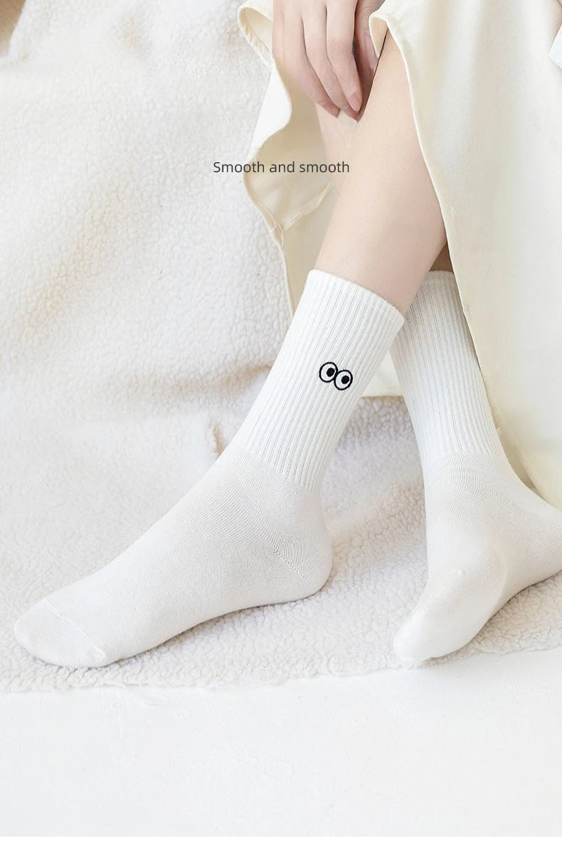 New 5 Pairs Cool Women White Cute Funny Socks Set Cartoon Lady Autumn Winter Female Girl Kawaii Sport Short Socks For Women