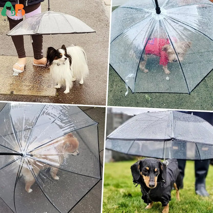 ATUBAN Dog Umbrella with Leash for Small Pets, Umbrella for Dogs Fits 20” Back Length Pets,J-Shape Handle,Clear Umbrella Surface