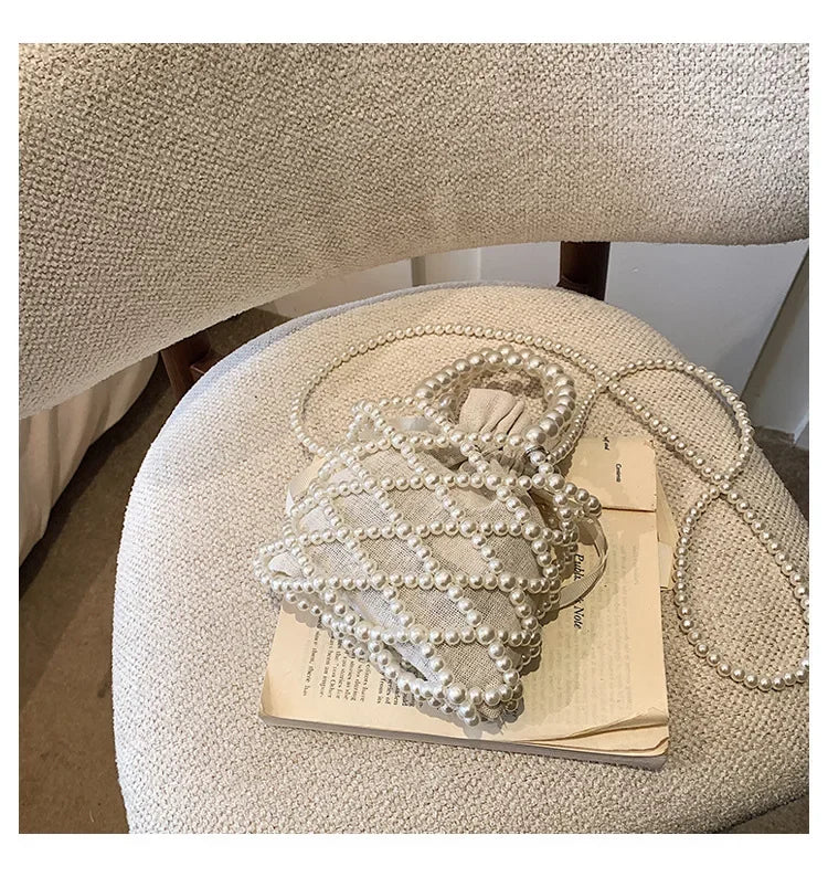 Women Pearl Bag Small Mini Tote Bucket Bag Woven Crossbody Hand Bags for Women Coin Purse Wallet Handbag Ladies Shoulder Bags