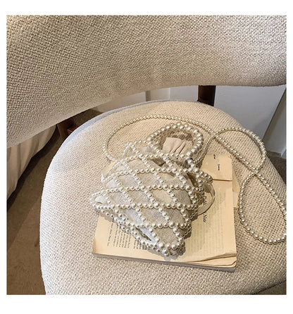 Women Pearl Bag Small Mini Tote Bucket Bag Woven Crossbody Hand Bags for Women Coin Purse Wallet Handbag Ladies Shoulder Bags
