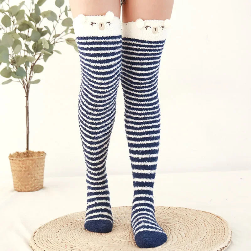 Snug Fleece Over Knee Socks Plush Cozy Winter Fall Sweet Long Female Hosiery Soft Fuzzy Leg Covers Floor Wear2024 New Bulk Deal
