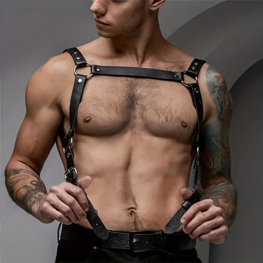 Leather Men Body Restraint Leather Shoulder Harness Belt Straps Suspenders Braces Armor Costume Sexual Male Lingerie Punk Gothic