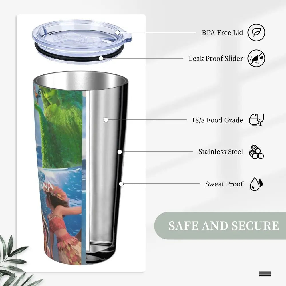 Moana and Pua Cartoon Movie Insulated Tumbler with Straws Stainless Steel Coffee Mugs Double Wall Car Bottle Cups 20oz