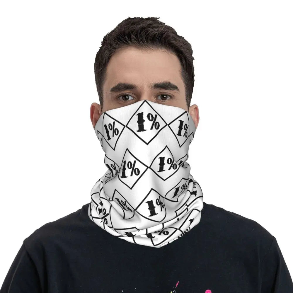 One Percenter 1% Bandana Neck Gaiter Printed Motorcycle Club Biker Mask Scarf Multifunctional Headwear Hiking for Men Women