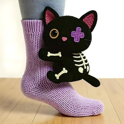 3D Knit Animal Socks Cute Floor Socks Hand Crocheted Double Layer Warm Sock with Cute Rabbit Panda Animals Christmas Gifts