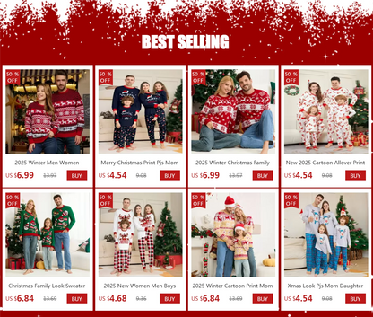 New 2025 Cartoon Allover Print Christmas Pajamas in Set Couples Casual Sleepwear Children's Clothing Baby Dog Romper Family Look