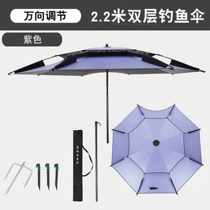 2.2M double-layer folding sunshade outdoor camping umbrella fishing tool beach sunshade umbrella windproof sunshade fishing