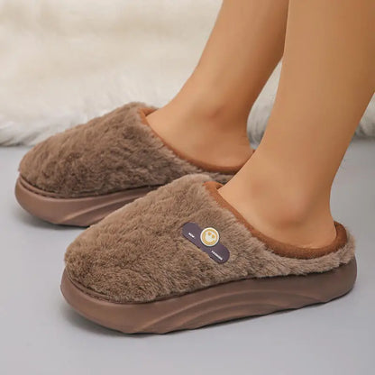 Thick Sole Plush Winter Slippers for Women Indoor House Chunky Platform Fluffy Slippers Woman Non Slip Warm Couples Cotton Shoes