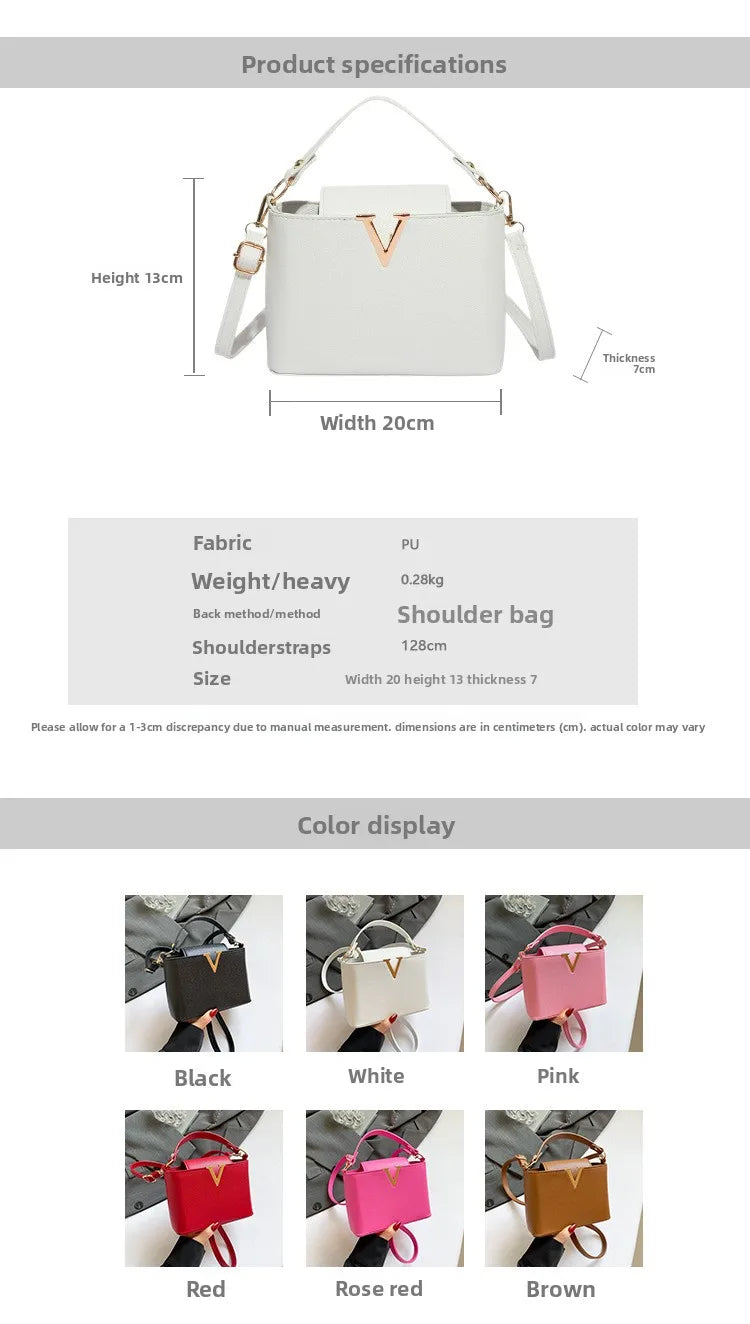 New Fashionable V Decor Shoulder Bag Trendy Ins Bucket Crossbody Handbag For Women