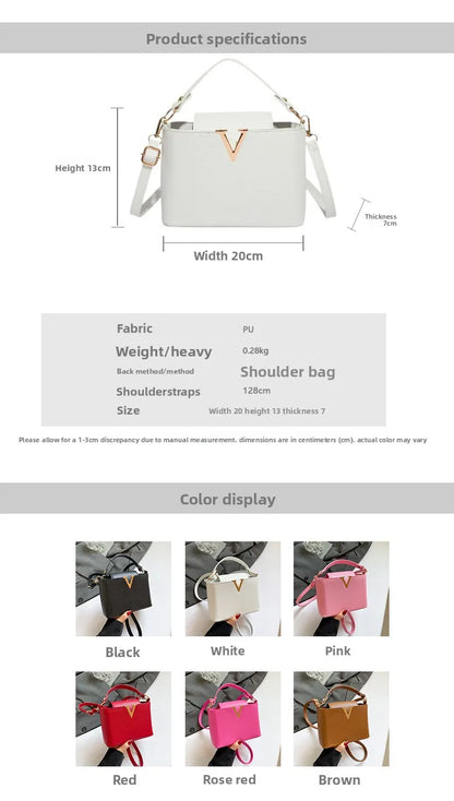 New Fashionable V Decor Shoulder Bag Trendy Ins Bucket Crossbody Handbag For Women