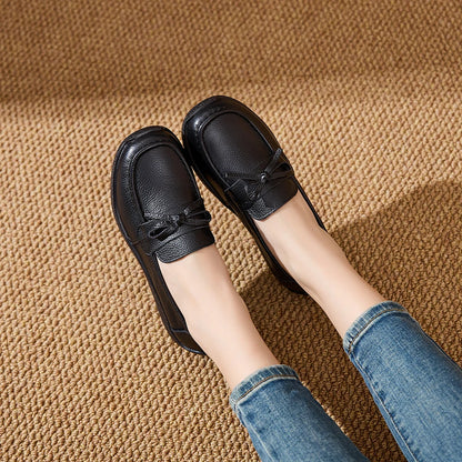 AIYUQI Women Bow Genuine Leather Loafers Slip‑on Platform Women Flat Shoes Mother Shoes Ladies Casual Walking Moccasins