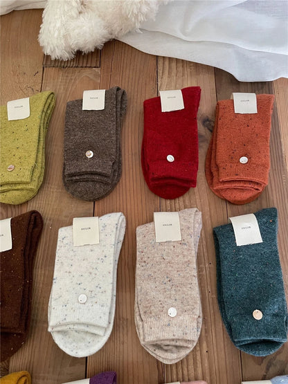 SP&CITY Colored Dotted Sheep Woolen Socks Women's Winter Warm Keeping Middle Tube Socks Casual Thick Korean Fashion Stockings