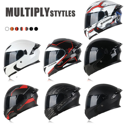 Uchoose DOT Modular helmet Full Face Helmets Crash Motorbike Protective Gear unisex Flip Up Helmet Motorcycle Double Sun Visor