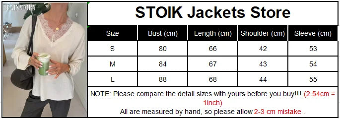 Women Fashion Lace Pullovers Elegant Long Sleeves Chic V-neck Solid Slim Knitwear 2025 Autumn Winter Daily Commute Outerwear