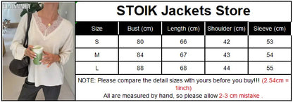 Women Fashion Lace Pullovers Elegant Long Sleeves Chic V-neck Solid Slim Knitwear 2025 Autumn Winter Daily Commute Outerwear
