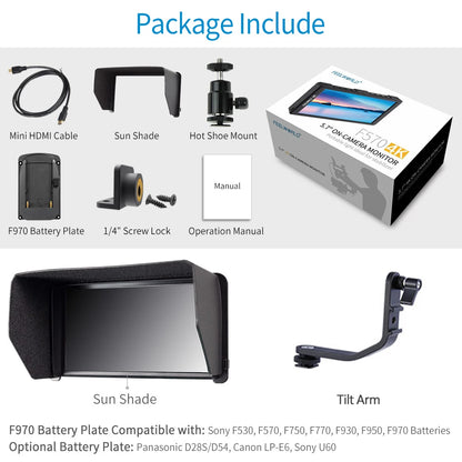 Feelworld F570 5.7" IPS 4K Full HD 1920x1080 HDMI On-camera Field Monitor with NP750 Battery + Charger for Canon Nikon Sony DSLR