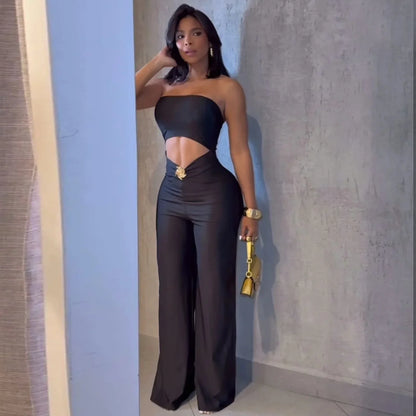 FAGADOER Sexy Hollow Out Bodycon Jumpsuit for Women Solid Color Sleeveless Backless Rompers Female Streetwear Overalls 2025 New