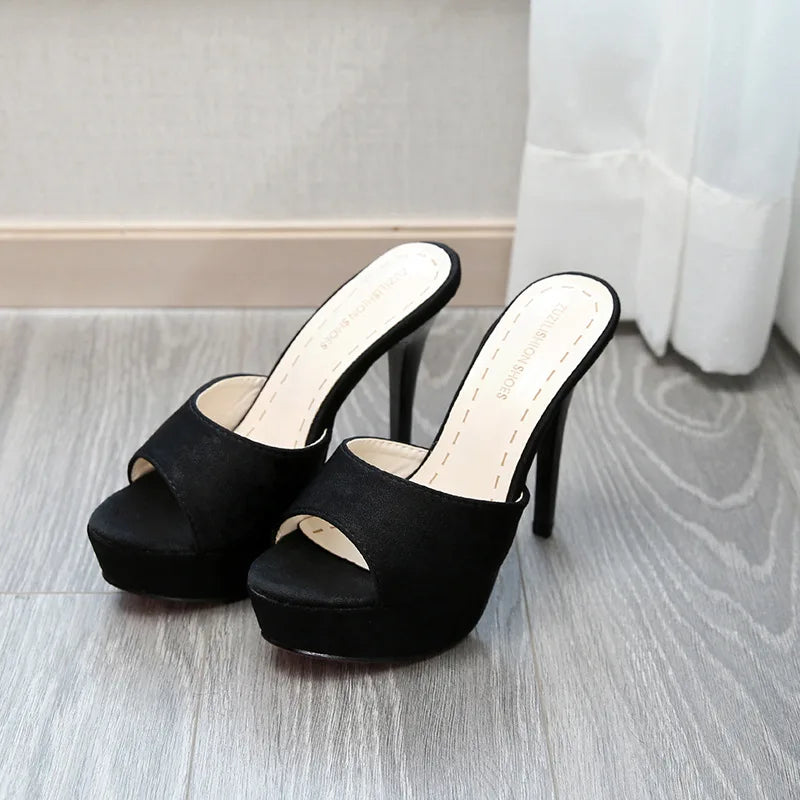 Voesnees White Slippers Summer 2024 New Nightclub Super High Heels 12CM Stiletto Women Platform Sandals Slides Party Shoes Mules
