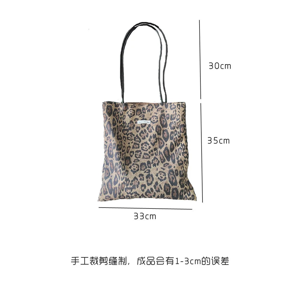 Vintage Faux Suede Women's Leopard Shoulder Bags PU Strap Double Side Female Purse Handbags Fall Winte Canvas Tote Underarm Bag